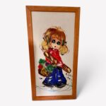 Vintage Schilderij "Grote Ogen" Meisje met Boodschappen 41x21cm